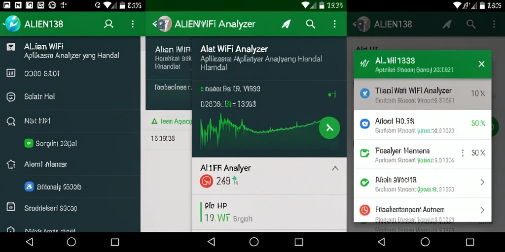Antarmuka aplikasi ALIEN138 menampilkan analisis mendalam jaringan WiFi.