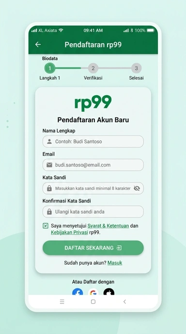 Tampilan halaman daftar rp99