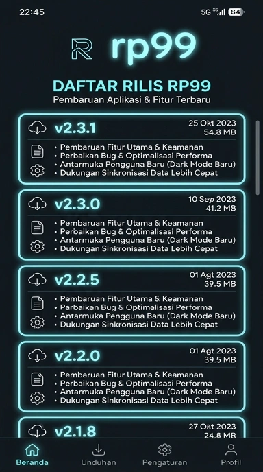 Tampilan riwayat versi rp99